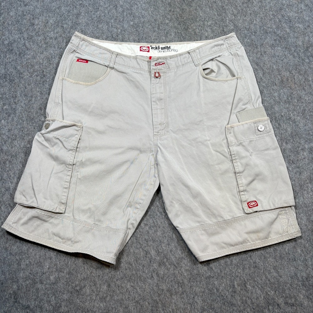 ecko unltd Cargo Shorts Men's Size 40 Vintage Baggy Cream Tan Outdoor Travel Y2K